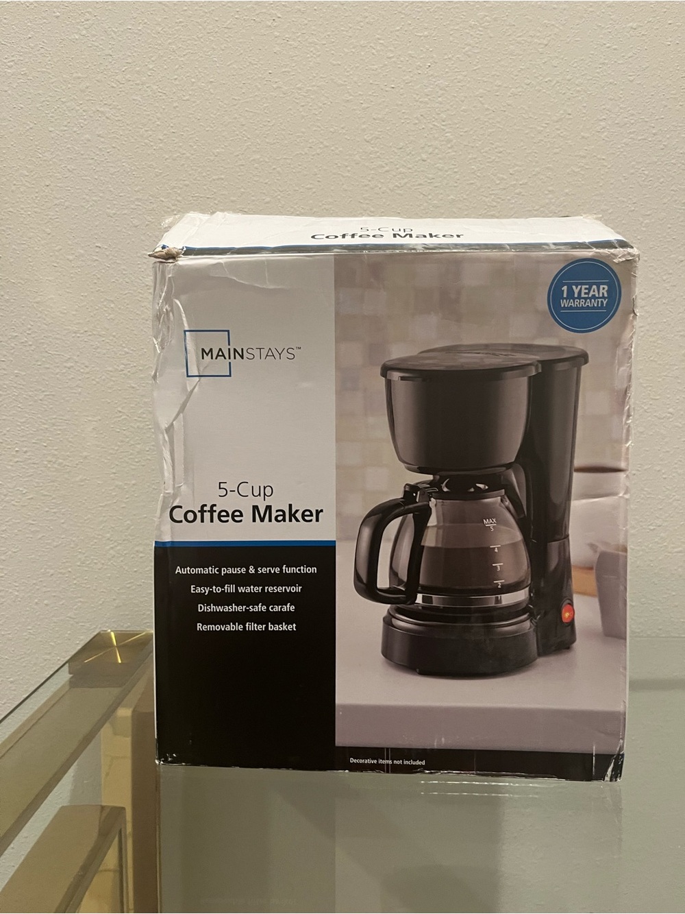 Mainstays Black 5-Cup Coffee Maker with Glass Carafe